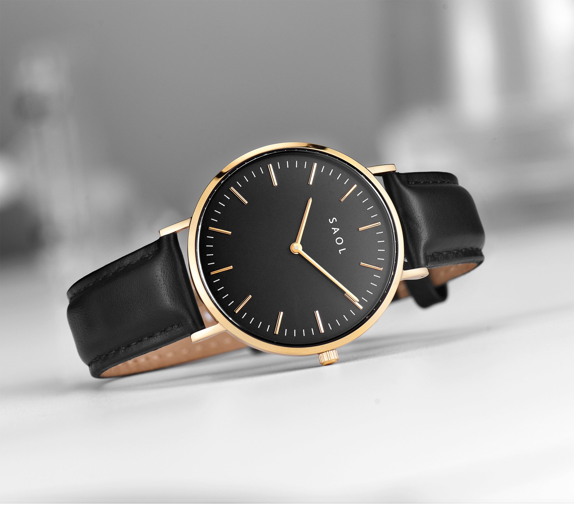 Gold black 2025 leather watch