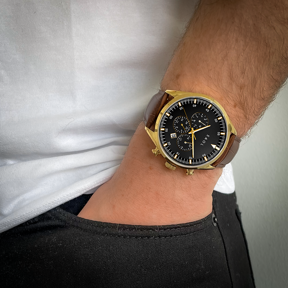 Chronograph 43 - Gold | Black w/ brown leather