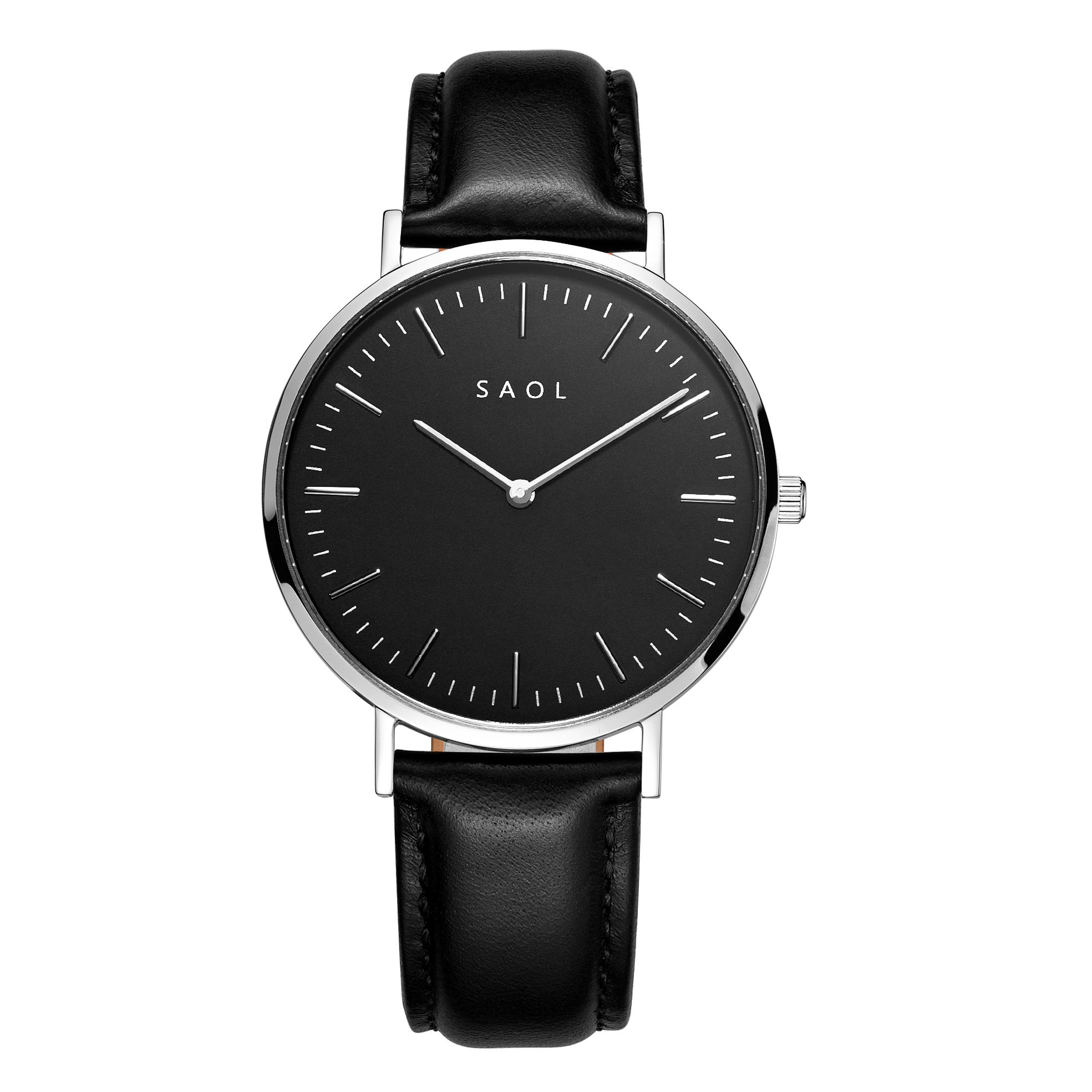 The Standard Silver Black w black leather Saol Watches