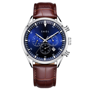 Chronograph 43 - Silver | Midnight blue w/ brown leather